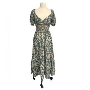 Free People Ellie Blue Green Floral Prairie Boho Maxi Dress